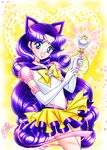  :d animal_ears back_bow bangs bishoujo_senshi_sailor_moon blue_eyes bow cat_ears choker cosplay cowboy_shot doily elbow_gloves gloves heart long_hair luna_(sailor_moon) luna_(sailor_moon)_(human) marco_albiero official_style open_mouth parted_bangs petals purple_hair sailor_luna sailor_senshi_costume sailor_senshi_uniform signature smile solo sparkle star very_long_hair wand white_gloves yellow_bow 