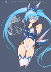  bad_id bad_pixiv_id blue_background blue_eyes blue_hair breast_envy colored_eyelashes copyright_name crossed_arms flat_chest gloves imagining long_hair mecha_musume mochizuki_akari navel_cutout ore_twintail_ni_narimasu pout solo tailblue thighhighs twintails twitter_username 