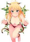  :q animal_ears animal_print anklet barefoot blonde_hair blush breasts cleavage green_eyes highres hoshii_miki idolmaster idolmaster_(classic) jewelry large_breasts leopard_ears leopard_print leopard_tail long_hair looking_at_viewer nail_polish navel shiny shiny_skin smile solo tail thigh_gap tongue tongue_out tsurui 