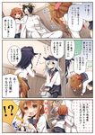  1boy 4girls @_@ admiral_(kantai_collection) akatsuki_(kantai_collection) anchor_symbol black_hair blush bottle brown_eyes brown_hair comic folded_ponytail hair_ornament hairclip handkerchief hat hibiki_(kantai_collection) highres holding ikazuchi_(kantai_collection) inazuma_(kantai_collection) kantai_collection long_hair military military_uniform multiple_girls naval_uniform open_mouth orz peaked_cap school_uniform serafuku short_hair silver_eyes sitting sweat thumbs_up translated trembling uniform white_hair yume_no_owari 