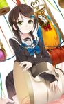  amamiya_chiharu bird blue-and-yellow_macaw braid brown_hair dutch_angle green_eyes hair_ornament hairclip long_hair looking_at_viewer macaw original parrot pleated_skirt skirt twin_braids 