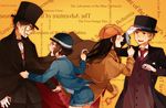  2girls black_hair bowler_hat brown_hair chitanda_eru deerstalker detective formal fukube_satoshi hat hyouka ibara_mayaka kimi_ni_matsuwaru_mystery kiri_(lwp01_lav) long_hair magnifying_glass monocle multiple_boys multiple_girls oreki_houtarou short_hair suit top_hat 