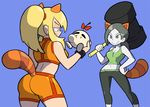  animal_costume animal_ears ass black_hair blonde_hair breasts cleavage doseisan hammer medium_breasts metroid midriff multiple_girls orange_shirt pants ponytail raccoon_ears raccoon_tail samus_aran shenanimation shirt super_leaf super_smash_bros. tail tanuki tanuki_costume white_skin wii_fit wii_fit_trainer yoga_pants zero_suit 