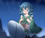  animal_ears bad_id bad_pixiv_id blue_eyes blue_hair blush commentary fishing_hook fishing_line hammer_(sunset_beach) head_fins japanese_clothes kimono long_sleeves mermaid monster_girl obi open_mouth sash short_hair solo touhou underwater wakasagihime 