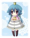  7th_dragon 7th_dragon_(series) animal_ears aono_ribbon blue_hair capelet cat_ears chibi coat crown hair_ornament long_hair looking_at_viewer mini_crown momomeno_(7th_dragon) princess_(7th_dragon) purple_eyes solo twintails 