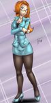  blue_eyes crossed_arms glasses high_heels long_hair mona mona_(warioware) necklace nintendo office_girl office_lady orange_hair pantyhose wario_ware warioware 