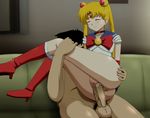  1boy 1girl ass bishoujo_senshi_sailor_moon blonde_hair blush censored circle_anco clothed_female_nude_male held_up penis pointless_censoring sailor_moon sex tsukino_usagi usagi_tsukino vaginal 