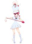  :3 band_uniform baton boots full_body hat highres jakuzure_nonon kill_la_kill mg_nemuio pink_eyes pink_hair shako_cap shoes short_hair sidelocks simple_background skull solo white_background winged_shoes wings wrist_cuffs 