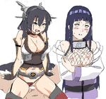  2girls areolae bangs bare_shoulders black_hair blue_hair blunt_bangs blush breast_hold breasts character_request cleavage clothed_sex cowgirl_position fingerless_gloves fishnets girl_on_top gloves hair_ornament hyuuga_hinata jacket kantai_collection lavender_eyes licking_lips long_hair m3_(cober) multiple_girls nagato_(kantai_collection) naruto naruto_shippuuden navel nipples no_bra open_clothes open_mouth panties panties_aside rough saliva sex standing straddling sweat tears thighhighs tongue tongue_out uncensored underwear vaginal very_long_hair 
