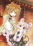  :d alternate_costume animal_ears bad_id bad_pixiv_id biyon brown_eyes cover cover_page doujin_cover hair_ornament mouse_ears mouse_tail multicolored_hair multiple_girls nazrin open_mouth short_hair silver_hair smile tail toramaru_shou touhou translation_request two-tone_hair yellow_eyes 