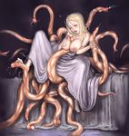  1girl birth blonde_hair cauldron_(artist) character_request copyright_request creature_inside nipples open_mouth parasite solo tentacle tongue tongue_out 