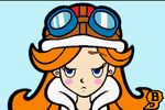  animated animated_gif blue_eyes blush blush_stickers earrings goggles helmet jewelry lowres mona mona_(warioware) nintendo orange_hair wario_ware warioware 