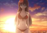  1girl asami_lilith bikini blue_eyes braid breasts cleavage cloud looking_at_viewer open_mouth red_hair screencap sky solo standing sunset swimsuit trinity_seven 