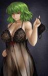  babydoll bare_arms bare_shoulders black_panties breasts cleavage collarbone covered_navel green_hair groin kazami_yuuka lace lace-trimmed_panties large_breasts looking_at_viewer ototarou panties panties_removed red_eyes see-through solo touhou underwear 