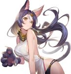  2018 absurd_res animal_humanoid big_breasts blue_fur blue_hair bone breasts butt cat_humanoid clothed clothing feline female fur hair hi_res humanoid jewelry long_hair looking_at_viewer mammal simple_background solo teffish white_background white_fur white_hair yellow_eyes 
