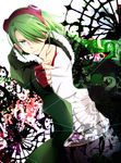  akame_ga_kill! coat fingerless_gloves gloves goggles goggles_on_head green_eyes green_hair hair_over_one_eye long_sleeves lubbock male_focus solo tsukimori_usako wire 