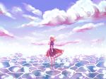  absurdres bad_id bad_pixiv_id barefoot blonde_hair bow cloud dress hat highres maribel_hearn reflection ribbon salt_flats short_hair solo sooru0720 touhou water 