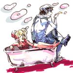  1girl aisaka_taiga bath bathtub bubble chiko_(beroro) claw_foot_bathtub smoking takasu_ryuuji toradora! water 