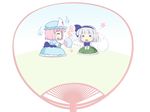  =_= bad_id bad_pixiv_id blush_stickers chibi closed_eyes fan hitodama konpaku_youmu konpaku_youmu_(ghost) multiple_girls natsukawa_sarasa paper_fan saigyouji_yuyuko touhou uchiwa uchiwa_design 