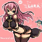  ass bad_id bad_pixiv_id breast_envy breasts grin hatsune_miku headphones imazon large_breasts long_hair megurine_luka midriff multiple_girls navel pink_hair side_slit smile thighhighs vocaloid wide_hips 