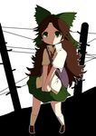  bad_id bad_pixiv_id brown_hair green_eyes highres long_hair pun2 reiuji_utsuho ribbon skirt solo touhou 