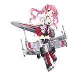  black_legwear blue_eyes blush bow breasts choker cleavage girl_arms long_hair mecha_musume medium_breasts open_mouth personification pink_hair simple_background solo space_craft star_wars starfighter t-65_x-wing thighhighs twintails white_background x-wing zeco 