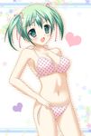  bad_id bad_pixiv_id bikini copyright_request fang green_eyes green_hair hand_on_hip marble_(aozorayoshino) polka_dot polka_dot_bikini polka_dot_swimsuit short_hair solo swimsuit twintails 