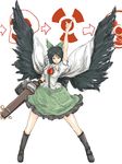  alternate_weapon arm_cannon arm_up directional_arrow gun hand_up highres machine_gun michael-x pointing radiation_symbol reiuji_utsuho solo touhou weapon wings 