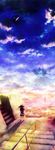  absurdres bad_id bad_pixiv_id barefoot cloud from_behind hand_on_headwear hat highres horns naga_(staygarden) ryuujin_naga scenery sky solo stairs star_(sky) starry_sky ukihashi_kei 