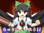  black_hair bow eyes female hair_bow long_hair open_mouth pixiv_thumbnail red_eyes reiuji_utsuho resized touhou translation_request urushi wings 