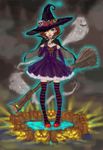  bad_id bad_pixiv_id blue_eyes breasts broom copyright_request halloween hat pon purple_legwear short_hair small_breasts smile striped striped_legwear thighhighs witch witch_hat 