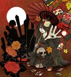  bad_id bad_pixiv_id black_eyes black_hair cat flower fox_mask full_moon ghost hanafuda hatsune_miku japanese_clothes kimono leaf long_hair mask moon musunde_hiraite_rasetsu_to_mukuro_(vocaloid) night oriental_umbrella sitting skull solo twintails umbrella vocaloid yukata yzh 