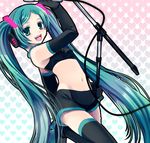  aqua_eyes aqua_hair bad_id bad_pixiv_id elbow_gloves gloves hatsune_miku headphones long_hair microphone microphone_stand midriff navel project_diva project_diva_(series) short_shorts shorts solo space_channel_39_(module) takashina_asahi thighhighs twintails very_long_hair vocaloid 