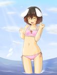  aki081 animal_ears bikini bunny_ears cloud day inaba_tewi sky solo swimsuit touhou wading water 