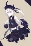  amputee bare_shoulders choker destroyer_hime double_amputee gloves hair_ribbon hat kantai_collection pale_skin peroncho purple_eyes ribbon school_uniform serafuku shinkaisei-kan side_ponytail solo turret white_hair 