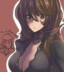  1girl arsene_lupin_iii black_eyes breasts brown_eyes brown_hair chibi chibi_inset cleavage dyson_(edaokunnsaikouya) heart heart_eyes large_breasts long_hair looking_at_viewer lupin_dive lupin_iii mine_fujiko neckerchief torn_clothes upper_body 