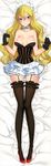  bare_shoulders black_gloves black_legwear blonde_hair blue_eyes breasts bustier choker collarbone dakimakura eiyuu_senki full_body garter_straps gloves hair_between_eyes high_heels highres jpeg_artifacts long_hair long_legs looking_at_viewer lying maid_headdress medium_breasts nipples on_back ooyari_ashito scan sir_kay_(eiyuu_senki) smile solo thighhighs zettai_ryouiki 