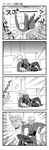  4koma archer closed_eyes comic crossed_legs fate/stay_night fate_(series) greyscale hair_slicked_back highres monochrome motion_lines no_eyes open_mouth sitting sleeves_past_wrists smile tsurusaki_yuu 