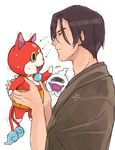  bad_id bad_pixiv_id cat chuuzenji_akihito fangs ghost haramaki idomajin jibanyan multiple_tails notched_ear open_mouth purple_lips short_hair simple_background tail two_tails whisper_(youkai_watch) white_background youkai youkai_watch 