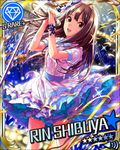  artist_request bracelet brown_hair character_name crowd diamond dress dutch_angle glowstick green_eyes hair_ornament idolmaster idolmaster_cinderella_girls jewelry jpeg_artifacts long_hair microphone microphone_stand official_art open_mouth outside_border pink_dress shibuya_rin solo source_request star wrist_flower 