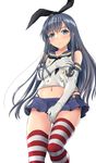  black_hair black_panties blue_eyes cosplay elbow_gloves gloves highres inanaki_shiki kantai_collection long_hair midriff navel panties shimakaze_(kantai_collection) shimakaze_(kantai_collection)_(cosplay) solo striped striped_legwear thighhighs underwear yahari_ore_no_seishun_lovecome_wa_machigatteiru. yukinoshita_yukino 