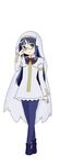  blue_eyes blue_hair bow capelet dress glasses llio long_hair mahou_shoujo_kazumi_magica mahou_shoujo_madoka_magica misaki_umika official_style pantyhose smile solo veil 