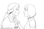  2girls animated animated_gif asami_sato drakyx kiss korra legend_of_korra lowres monochrome multiple_girls the_legend_of_korra yuri 