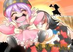  bowl bowl_hat carrying cliff crazy_eyes crazy_smile double_v hat horns kijin_seija minigirl multiple_girls parody red_eyes sukuna_shinmyoumaru sunrise the_lion_king touhou v verta_(verlaine) 