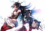  black_gloves black_hair breasts bubble elbow_gloves fingerless_gloves garter_straps gloves hairband hanokage headgear kantai_collection large_breasts long_hair md5_mismatch midriff nagato_(kantai_collection) navel red_eyes skirt smile solo thighhighs torn_clothes turret very_long_hair white_background zettai_ryouiki 