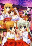  :d :o absurdres asteion blonde_hair blue_eyes blush breasts cleavage einhart_stratos fate_testarossa fireworks fujima_takuya green_eyes green_hair heterochromia highres japanese_clothes long_hair lyrical_nanoha mahou_shoujo_lyrical_nanoha_vivid medium_breasts miko multiple_girls off_shoulder official_art open_mouth purple_eyes red_eyes red_hair sacred_heart scan senkou_hanabi side_ponytail smile sparkler stuffed_animal stuffed_bunny stuffed_cat stuffed_toy takamachi_nanoha torii twintails vivio 