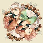  acorn animal_ears aqua_eyes bad_id bad_pixiv_id brothers fubuki_atsuya fubuki_shirou grey_hair highres inazuma_eleven inazuma_eleven_(series) junekun kemonomimi_mode male_focus multiple_boys red_hair rotational_symmetry siblings tail 