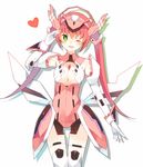  ;d android bad_id bad_pixiv_id breasts cleavage gloves green_eyes hatoichi_reno headgear long_hair looking_at_viewer medium_breasts one_eye_closed open_mouth orange_eyes original phantasy_star phantasy_star_online_2 robot_joints salute smile solo twintails white_gloves 