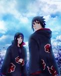  2boys bird blue_sky brothers child cloud male male_focus multiple_boys mutsumix naruto outdoors siblings sky tree uchiha_itachi uchiha_sasuke 