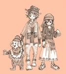  2boys asui_tsuyu boku_no_hero_academia hair_rings hat josie-irie_(mosamosapanda) long_hair midoriya_izuku mineta_minoru monochrome multiple_boys 